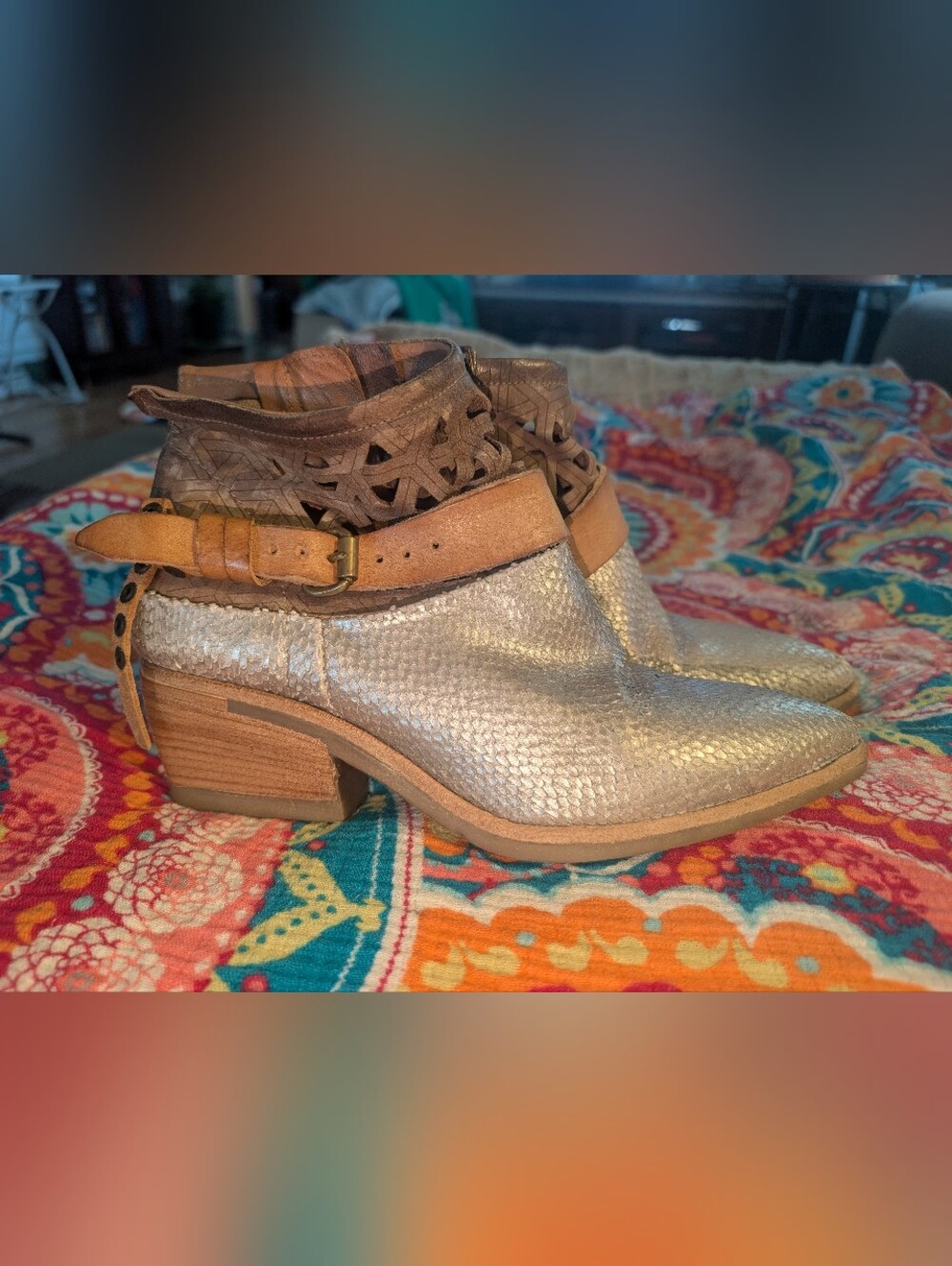 A.S. 98 Zeport Silver Snakeskin Booties Ankle Boots US 8 EU 38 Leather